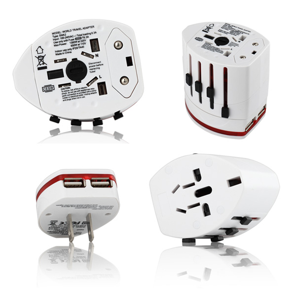 Universal travel adaptor charger with white color , easy to printing logo on it