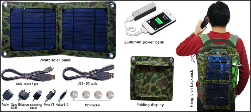 7watt solar bag charger match with 2600mAh power bank set