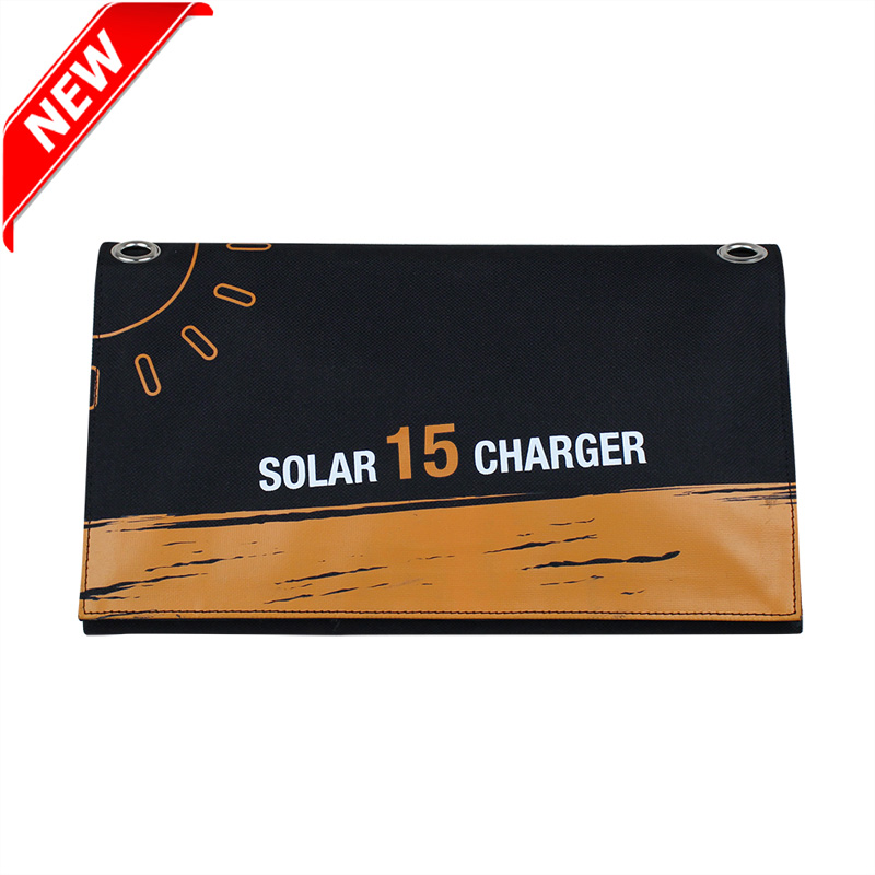 Eco Miracle New design 15watt SUNPOWER solar foldable bag charger with dual USB output port EM-015S